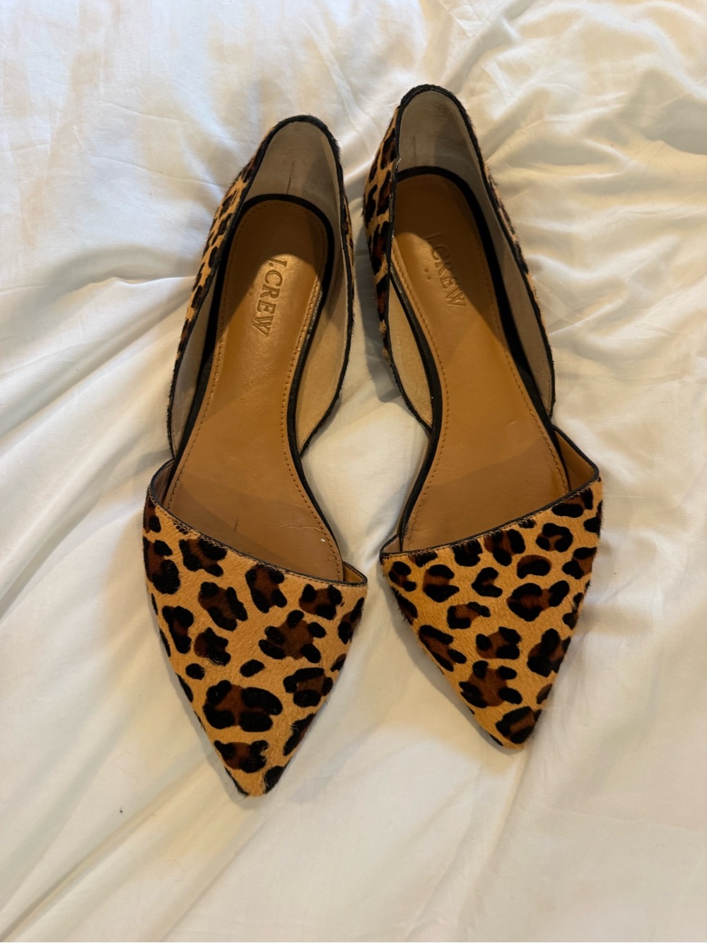 J. Crew Leopard Print Pointed D'Orsay Flats - Tan & Black